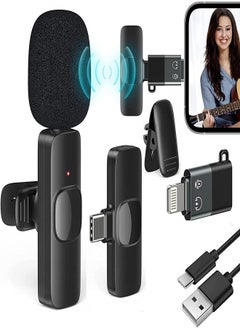 K8 wireless microphone, 2.4ghz 2 in 1 digital mini portable recording clip mic with receiver for all type-c lightning mobile phones camera laptop for vlogging youtube online class, zoom call