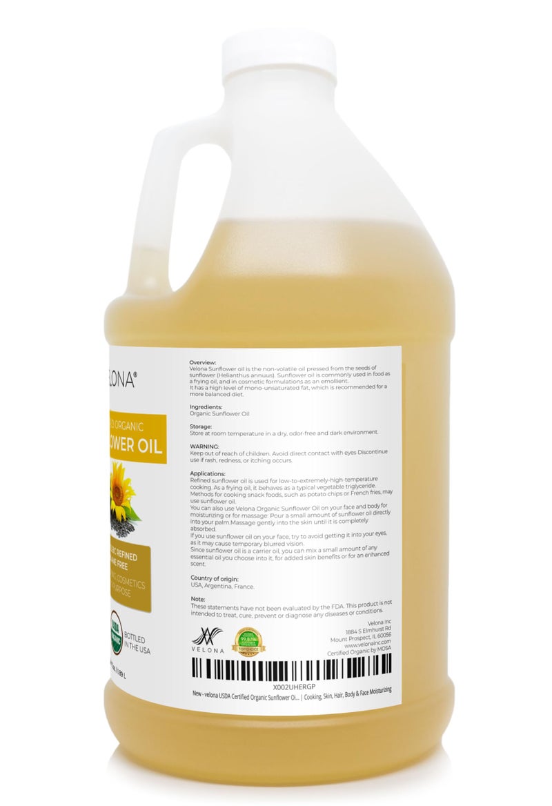 velona USDA Certified Organic Sunflower Oil - 64 Fl Oz | 100% Pure and Natural Carrier Oil | High Oleic, Refined| Cooking, Skin, Hair, Body & Face Moisturizing - Image 3