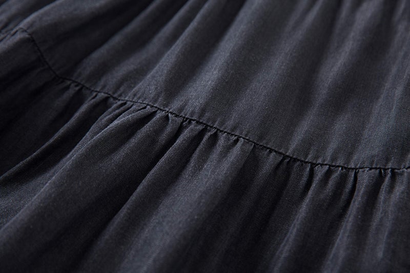 Tronjori Womens A Line Long Lightweight Tencel Denim Tiered Skirt with Multi Layers (XS, Black Multi Layer) - Image 4