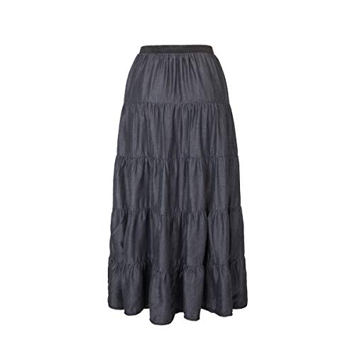 Tronjori Womens A Line Long Lightweight Tencel Denim Tiered Skirt with Multi Layers (XS, Black Multi Layer) - Image 2
