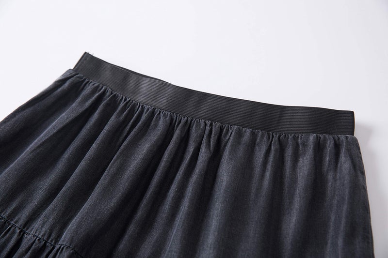 Tronjori Womens A Line Long Lightweight Tencel Denim Tiered Skirt with Multi Layers (XS, Black Multi Layer) - Image 3