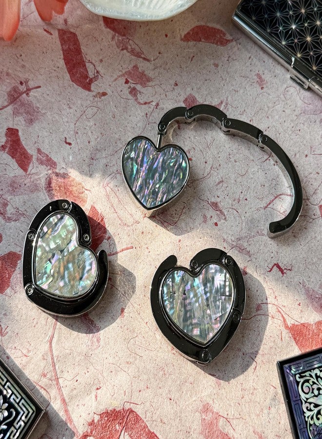Nacreh Mother of Pearl Heart Purse Hook Magnet Clip Table Handbag Hanger Foldable Table Holder (Heart) - Image 5