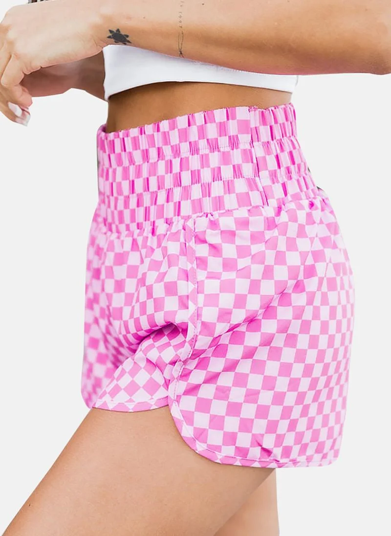 YUNIQEE Pink Checked Casual Shorts