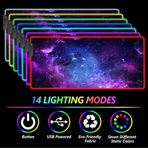 DINKY RGB Gaming Mouse Pad, Large Extended Soft Led Mouse Pad with 14 Lighting Modes, Water Resist Keyboard Pad, Computer Keyboard Mousepads Mat 31.4×11.8 inches- Purple Nebula - Image 3