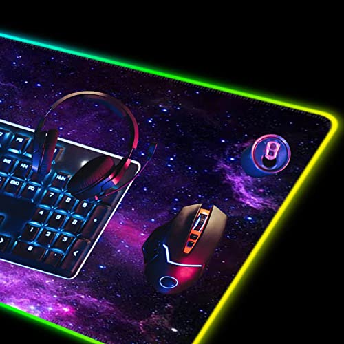 DINKY RGB Gaming Mouse Pad, Large Extended Soft Led Mouse Pad with 14 Lighting Modes, Water Resist Keyboard Pad, Computer Keyboard Mousepads Mat 31.4×11.8 inches- Purple Nebula - Image 5