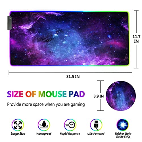 DINKY RGB Gaming Mouse Pad, Large Extended Soft Led Mouse Pad with 14 Lighting Modes, Water Resist Keyboard Pad, Computer Keyboard Mousepads Mat 31.4×11.8 inches- Purple Nebula - Image 2