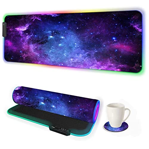 DINKY RGB Gaming Mouse Pad, Large Extended Soft Led Mouse Pad with 14 Lighting Modes, Water Resist Keyboard Pad, Computer Keyboard Mousepads Mat 31.4×11.8 inches- Purple Nebula - Image 1