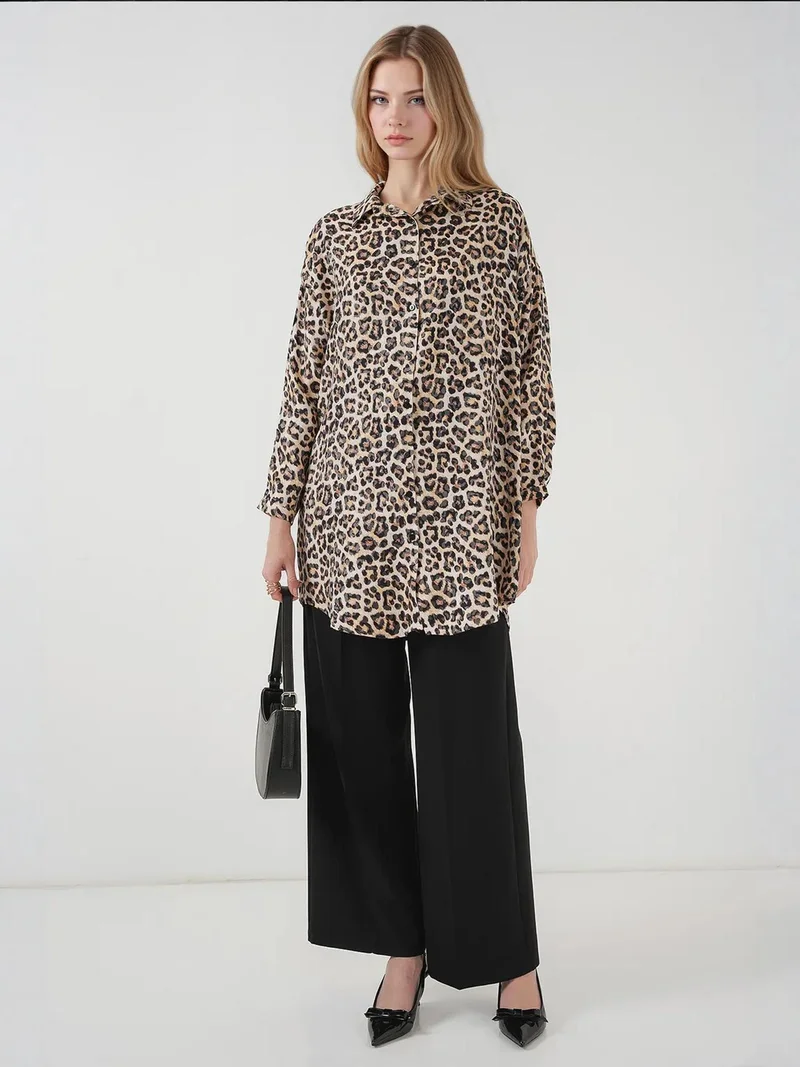 BIG DART BDART Leopard Print Long Sleeve Button-Up Shirt