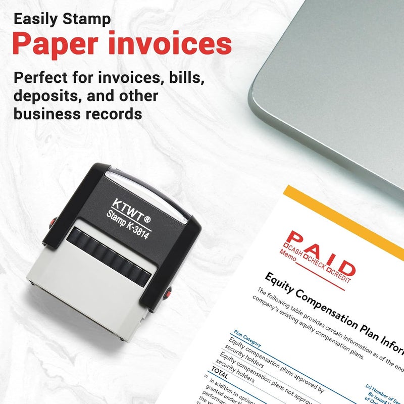 KTWT Paid Self Inking Stamp, Paid Stamps for Retail Use, Self Inking Stamp with Red Ink, Rubber Stamps for Business, with Type and Memo - Image 4