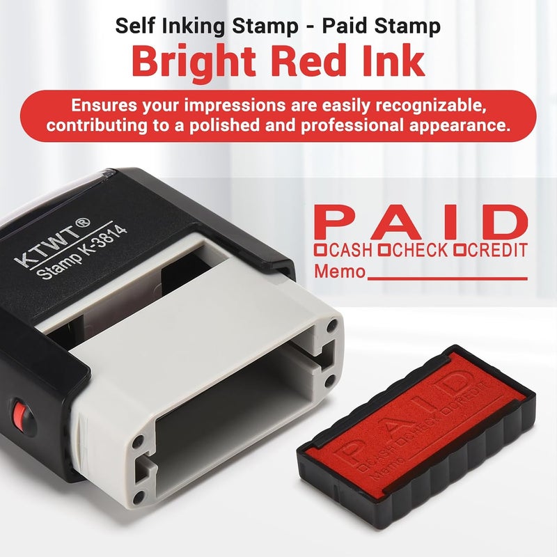 KTWT Paid Self Inking Stamp, Paid Stamps for Retail Use, Self Inking Stamp with Red Ink, Rubber Stamps for Business, with Type and Memo - Image 2