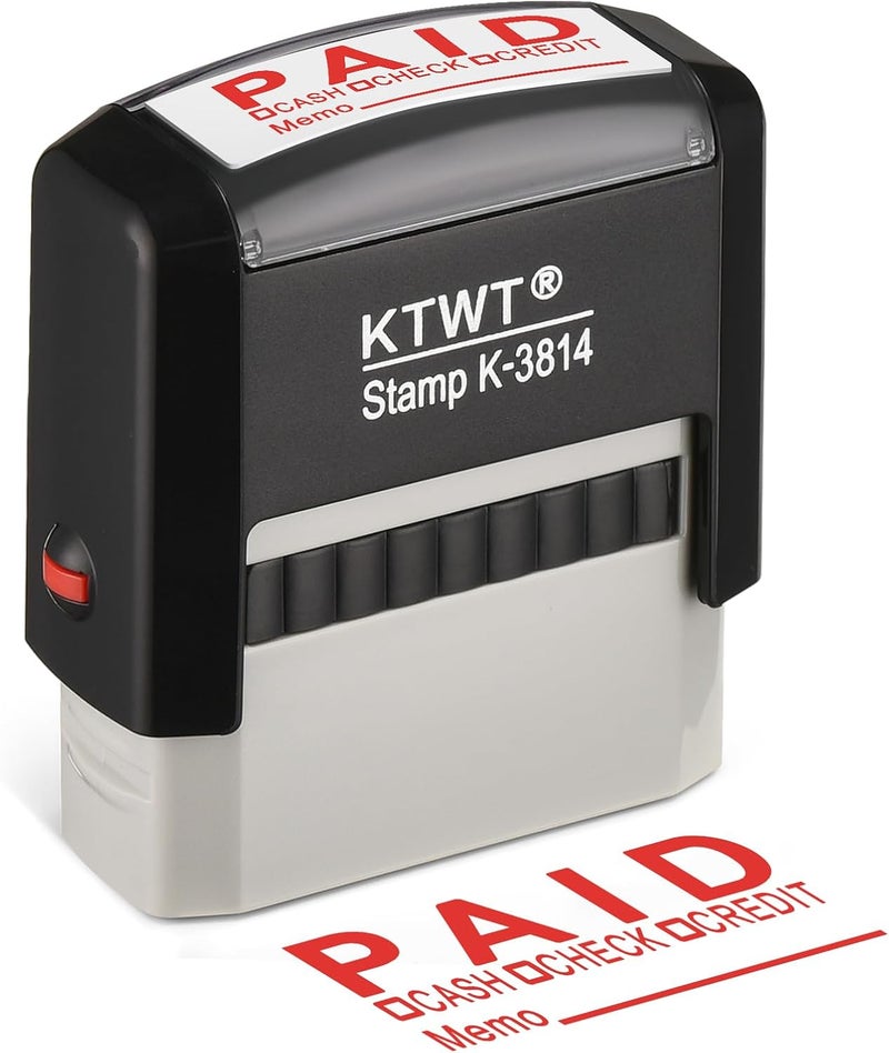 KTWT Paid Self Inking Stamp, Paid Stamps for Retail Use, Self Inking Stamp with Red Ink, Rubber Stamps for Business, with Type and Memo - Image 1