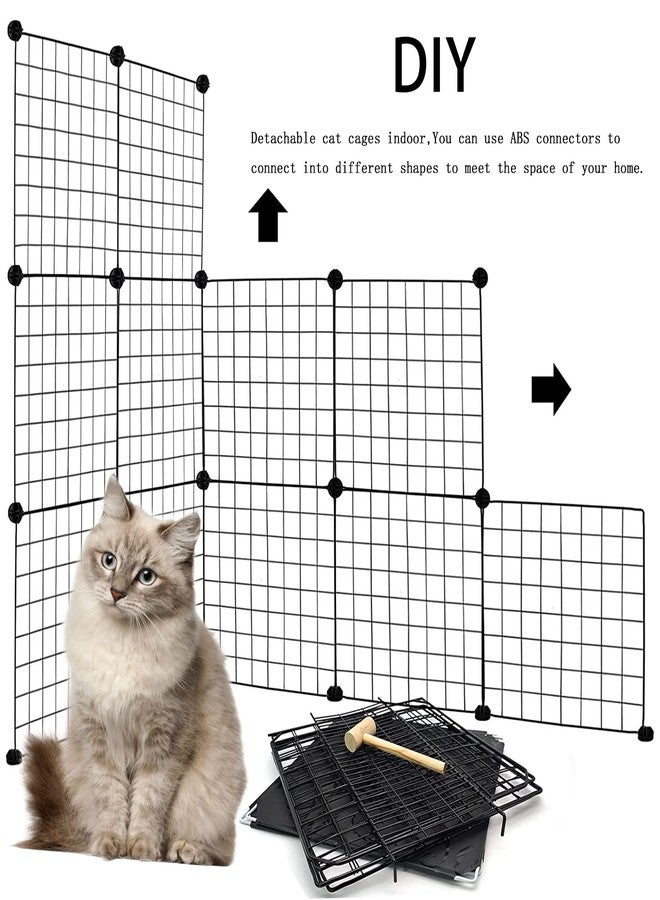 MUYG DIY Cat Cage,Pet Playpen Indoor, Detachable Metal Wire Small Animal Cages, 2-Tier Crate Large Exercise Place, Kitten Enclosures with 2 Door, 29.5 x 15.3 x 28.7 Inch, Black - Image 4