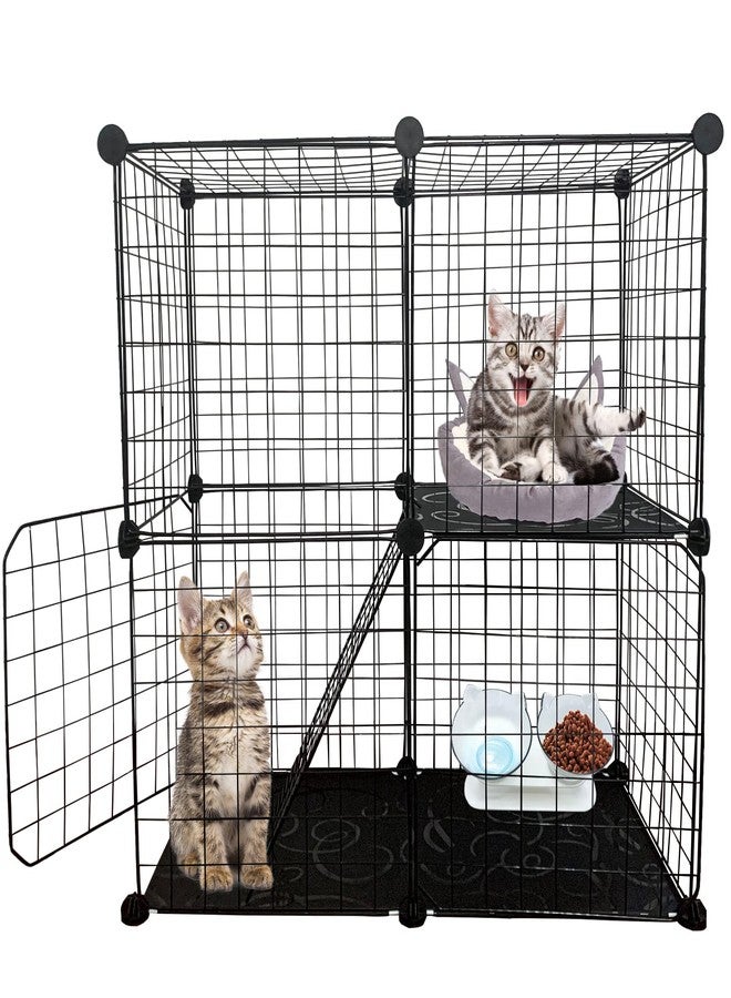 MUYG DIY Cat Cage,Pet Playpen Indoor, Detachable Metal Wire Small Animal Cages, 2-Tier Crate Large Exercise Place, Kitten Enclosures with 2 Door, 29.5 x 15.3 x 28.7 Inch, Black - Image 1