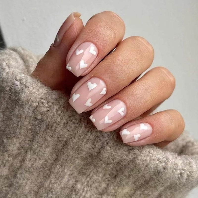 CTTHNBD 6 Packs (144 Pcs) Square Press on Nails - French Tip, Red, Heart False Nails - Short, Medium Glue on Fake Nails for Women - 12 Sizes, 6 Styles - Image 4