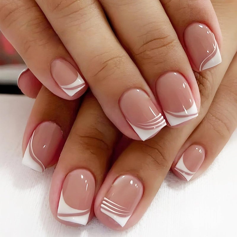CTTHNBD 6 Packs (144 Pcs) Square Press on Nails - French Tip, Red, Heart False Nails - Short, Medium Glue on Fake Nails for Women - 12 Sizes, 6 Styles - Image 5