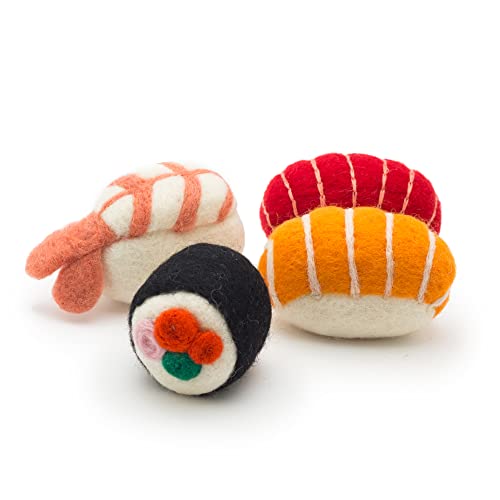 Glaciart One Wool Sushi Cat Toy Set with Catnip Cute Cat Toy for Interaction Boredom Relief Encourages to Exercise Explore Play Filled wOrganic Catnip to Help Sooth or Reduce Anxiety - Image 1