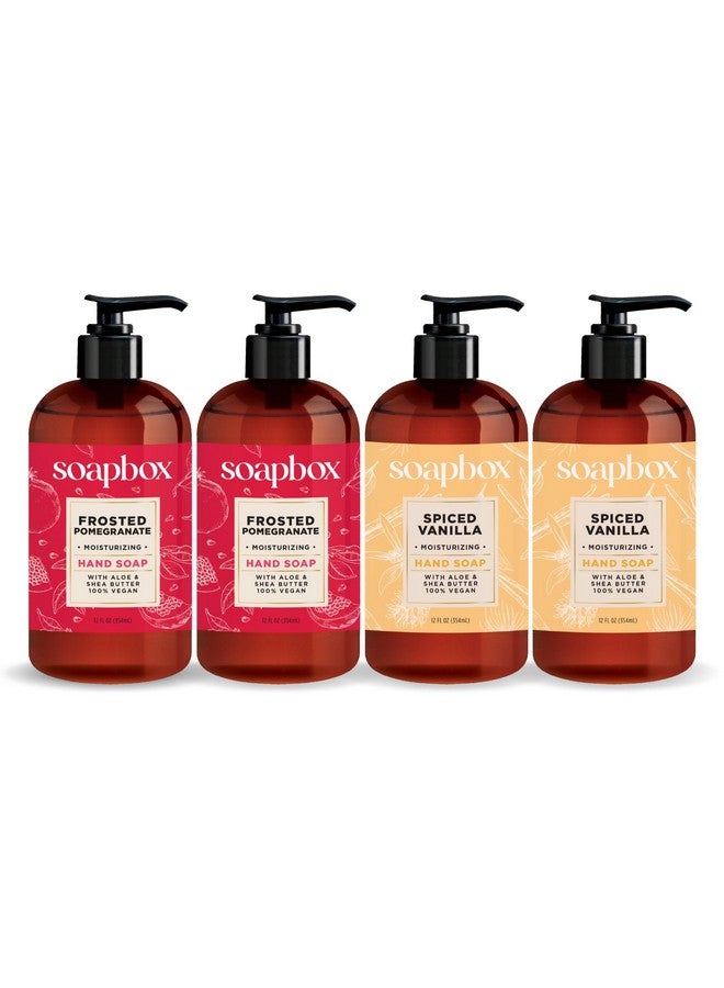 سوب بوكس صابون اليدين الشتوي من سوب بوكس، صابون سائل لليدين بنكهة الفانيليا المتبلة والرمان المثلج، غسول مرطب لليدين، زبدة الشيا والصبار، عبوة من 4 قطع، 12 أونصة - Image 1