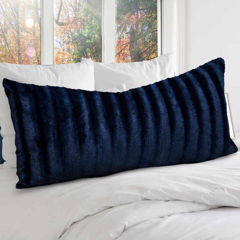Cheer Collection Faux Fur Long Body Pillow  Accent Throw Pillow for Bed and Couch  Decorative Lumbar Pillow with Insert Blue 18 x 40
