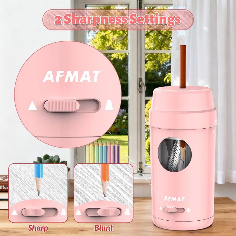 AFMAT Electric Pencil Sharpener, Auto in & Out, Fully Automatic Pencil Sharpener for Colored Pencils, Rechargeable Hands-Free Sharpeners for Ï†7-8mm Pencils, Good for Classroom/Home PSX8(Light Pink) - Image 4