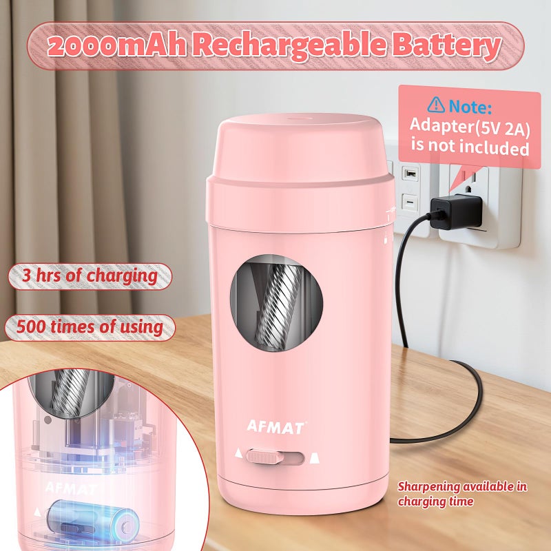 AFMAT Electric Pencil Sharpener, Auto in & Out, Fully Automatic Pencil Sharpener for Colored Pencils, Rechargeable Hands-Free Sharpeners for Ï†7-8mm Pencils, Good for Classroom/Home PSX8(Light Pink) - Image 5