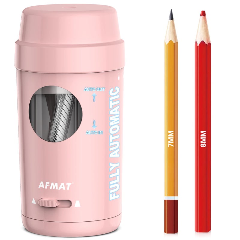 AFMAT Electric Pencil Sharpener, Auto in & Out, Fully Automatic Pencil Sharpener for Colored Pencils, Rechargeable Hands-Free Sharpeners for Ï†7-8mm Pencils, Good for Classroom/Home PSX8(Light Pink) - Image 1