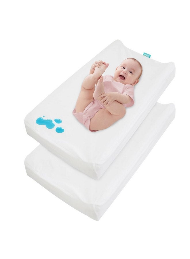 Biloban Changing Pad Cover Waterproof, 2 Pack Diaper Change Table Sheets for Baby Boys Girls, Fitted Cradle Sheets for 32"x16" Contoured Pad, Breathable & Ultra Soft, White - Image 1