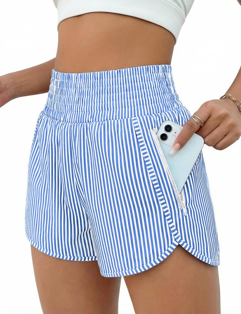 BMJL Womens Athletic Shorts High Waisted Running Short Pocket 25 Sporty Shorts Gym Elastic Workout ShortsLBlue Striped - Image 2