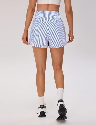BMJL Womens Athletic Shorts High Waisted Running Short Pocket 25 Sporty Shorts Gym Elastic Workout ShortsLBlue Striped - Image 3