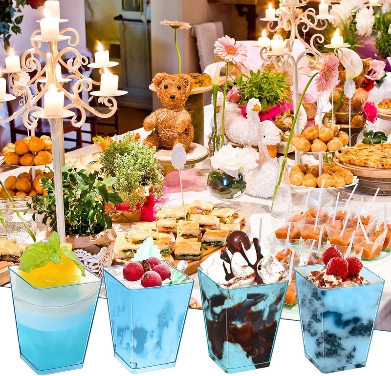 Mifoci 5 oz Plastic Dessert Cups Appetizer Cups for Parties Mini Square Disposable Dessert Bowls Clear Parfait Bowls for Pudding Fruit Yogurt Ice Cream MousseBlue50 Pcs - Image 3