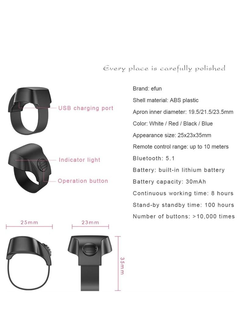 KASTWAVE Selfie Remote Control, Recharging Bluetooth 5.1 Smart Ring Selfie Remote Control for iPhone and Android Wireless Remote Control Selfie Shutter for Photography and Video Recording, Black, 1 Pcs - Image 3