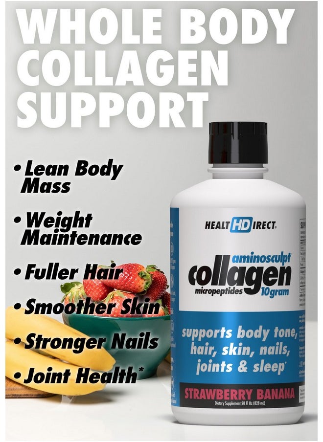 Health Direct - HEALTH DIRECT - AminoSculpt Liquid Collagen Micropeptides - 28 FL Oz - 28 Servings - 10 Grams of Premium Medical-Grade Liquid Collagen for Women - Strawberry Banana - Image 1