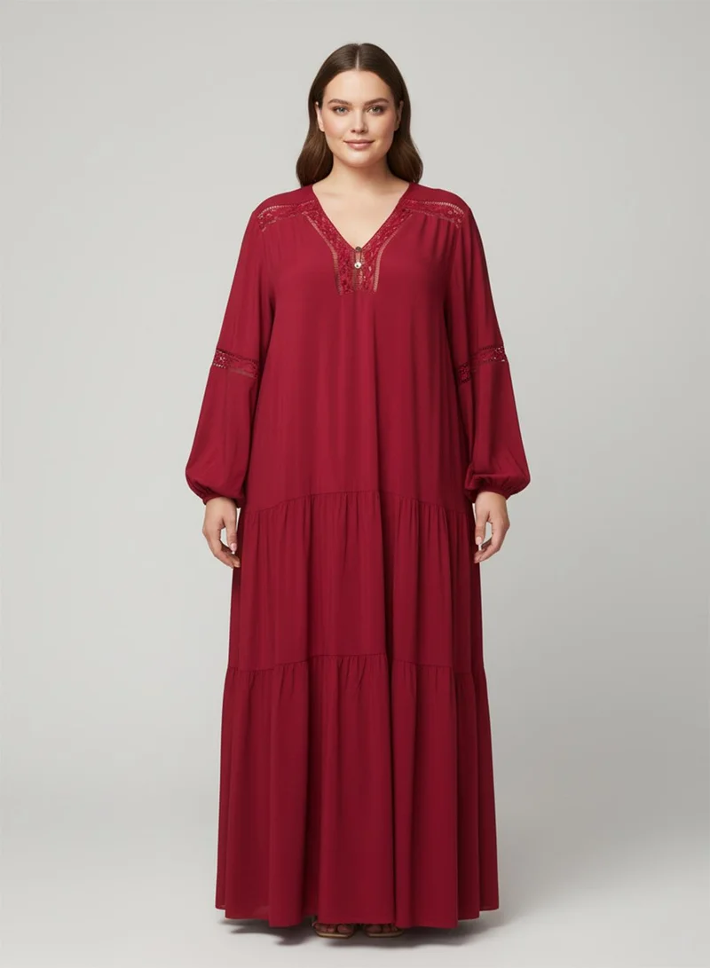 Ginger Plus V Neck Boho A Line Dress
