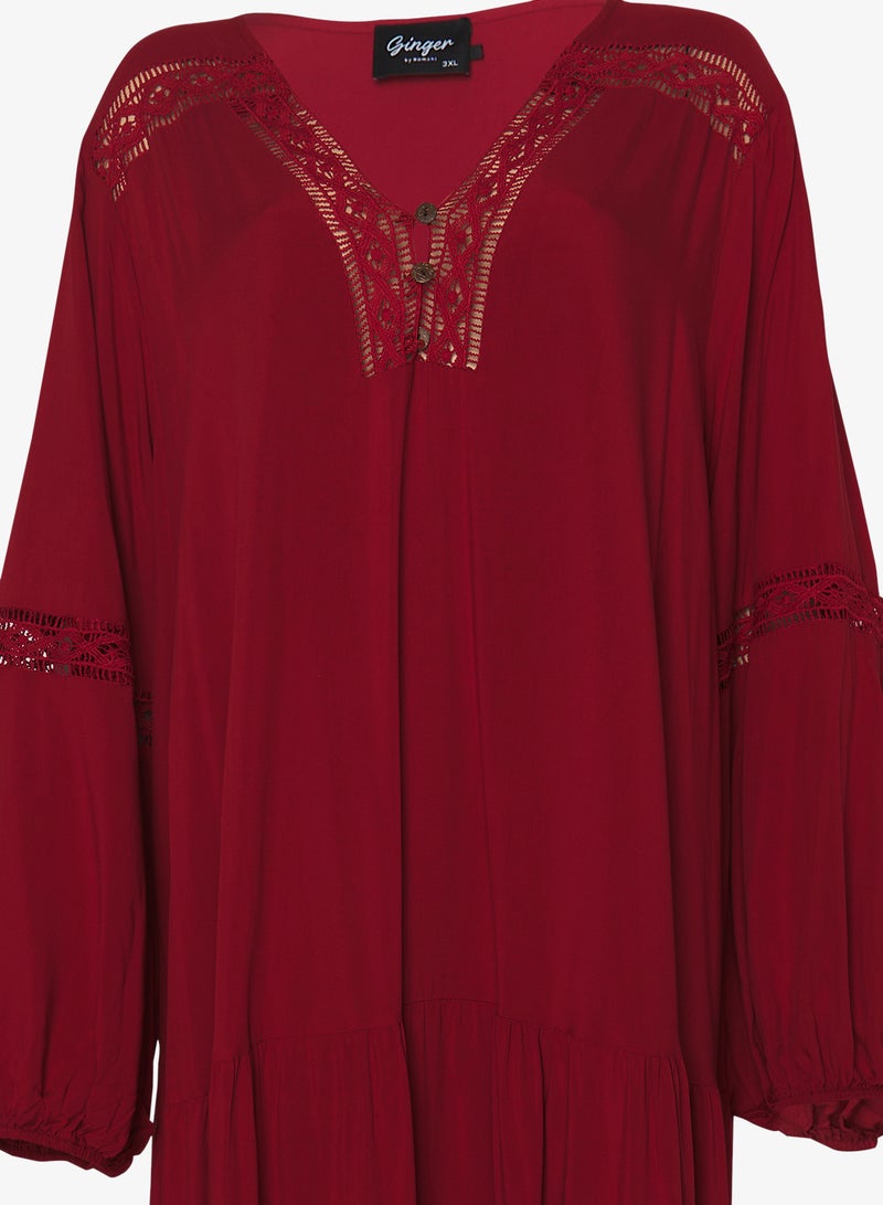 Ginger Plus V Neck Boho A Line Dress - Image 3