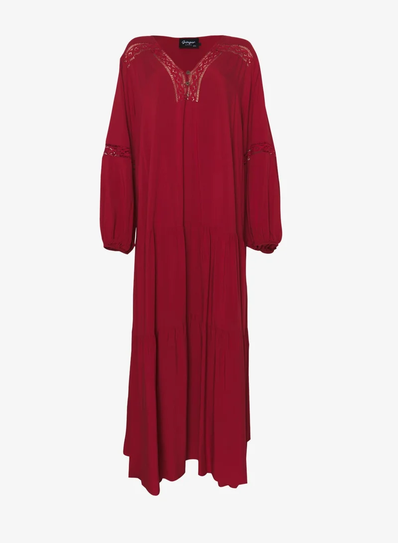 جينجر بلس فستان بوهيمي بياقة على شكل حرف