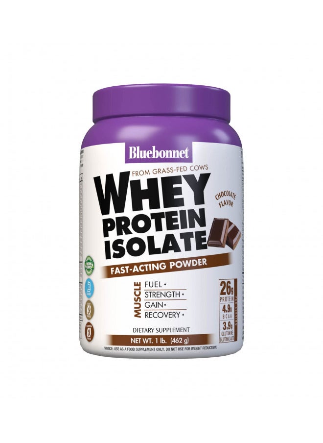 Bluebonnet Bluebonnet Nutrition Whey Protein Isolate Powder, Whey From Grass Fed Cows, 26g of Protein, No Sugar Added, Gluten Free, Soy free, kosher Dairy, 1 Lb, 14 Servings, Chocolate Flavor  - Image 1
