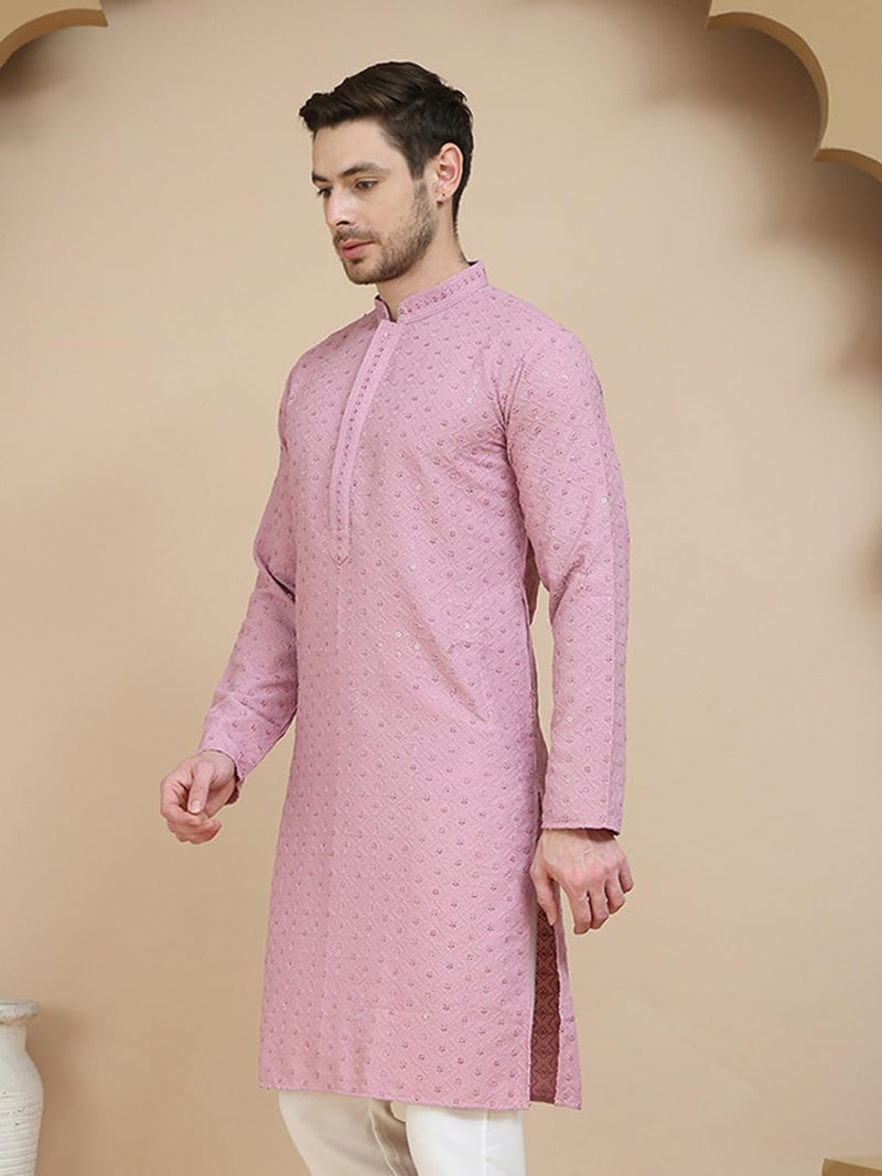 Jompers Embroidered Cotton Kurta for Men in Pink - Image 2
