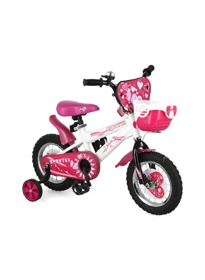 Sportex Rear Coaster Brake Girls Bike With Non-Slip Handle And Plastic Basket White And Pink 12-Inch YD12GR - Image 1