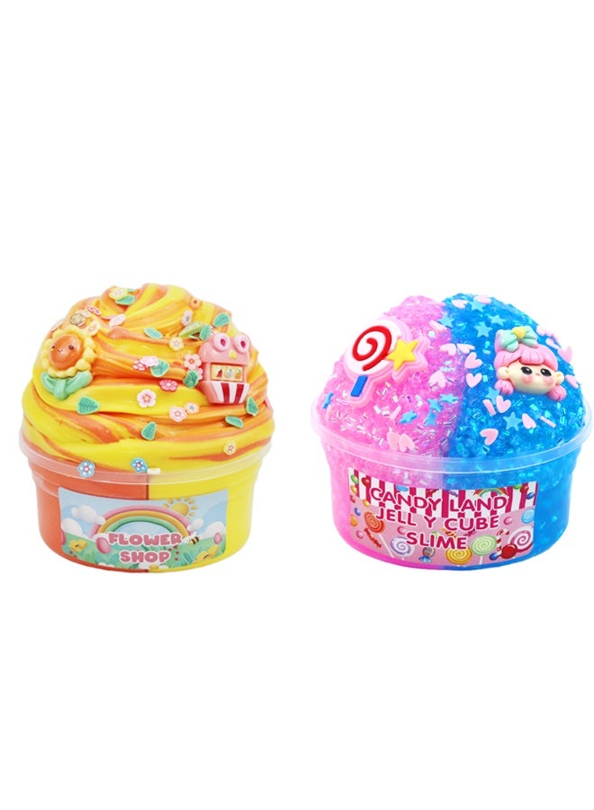 SIMDOW 2 Pack Scented Slime Kit for Kids – Flower Shop & Candy Land Themes, Soft Butter and Jelly Cube Texture, DIY Sensory Toy Gift for Girls & Boys - Image 1