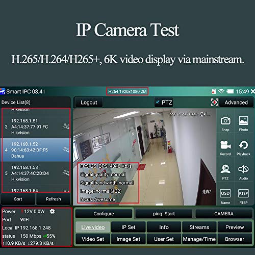 YEERAM Portable 7 Inch CCTV Tester-Support up to 6K IP Camera Test- AHD, TVI, CVI & CVBS Analog Camera Test-RJ45 Cable TDR Tester with PoE/IP Discovery/HDMI in & Out/Built in WiFi/PTZ - Image 3