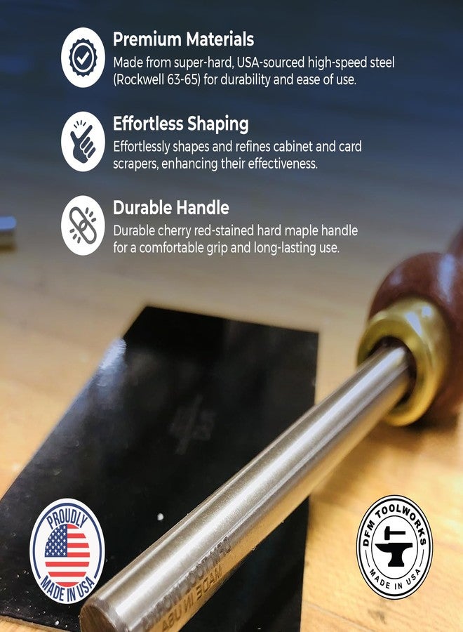 DFM Tool Works Cabinet Scraper Burnisher Tool - with Hard Maple Handle and Super Hard High Speed Steel Rod - Ideal for Card Scraper Burnishing and Woodworking Applications - Made in USA - Image 2