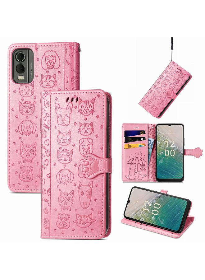 S-TOP Case For Nokia C32 Cat and Dog Embossed Leather Phone Case - Image 1