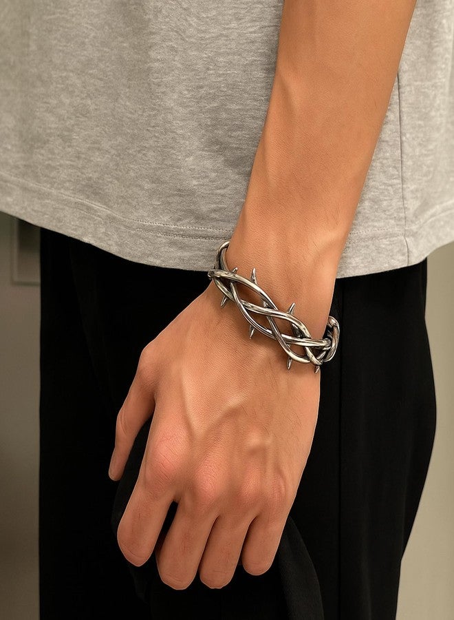 Dr's gift سوار قوطي رجالي من دكتور هيفت، سوار من الأسلاك الشائكة، سوار من الفولاذ المقاوم للصدأ، سوار بانك - Image 5