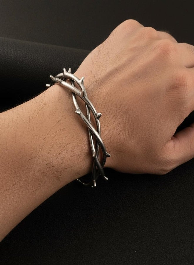 Dr's gift سوار قوطي رجالي من دكتور هيفت، سوار من الأسلاك الشائكة، سوار من الفولاذ المقاوم للصدأ، سوار بانك - Image 2
