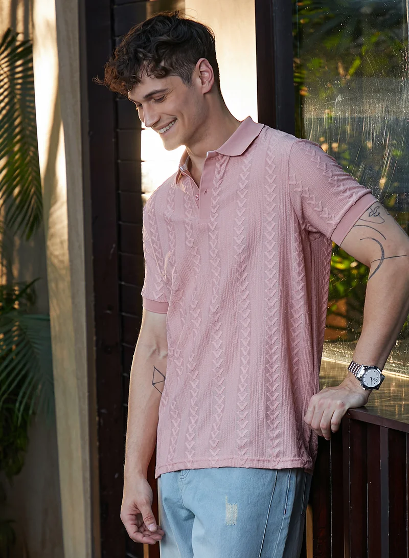 Campus Sutra Men's Blush Pink Arc-Tactile Polo T-Shirt