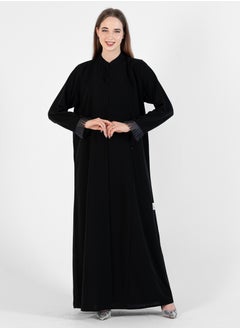 Rosette Abaya Abaya with Button style and pleated design on sleeves  - Image 1