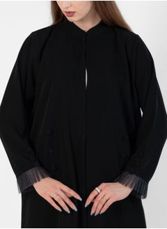 Rosette Abaya Abaya with Button style and pleated design on sleeves  - Image 3