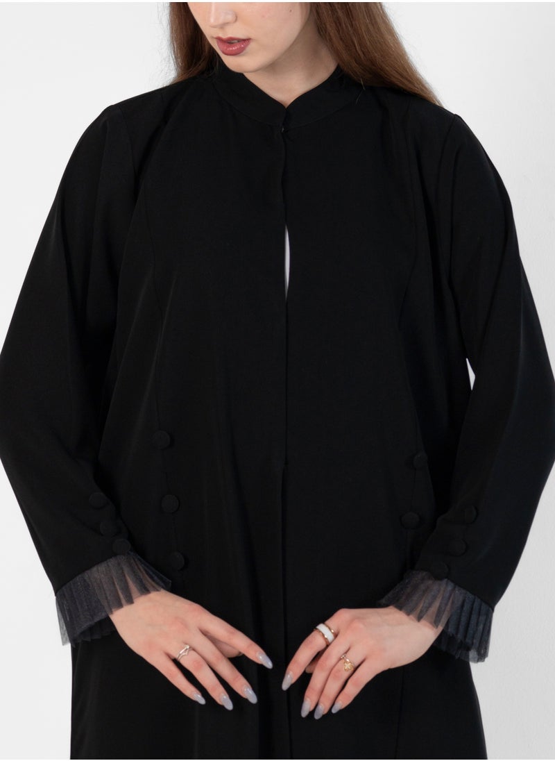 Rosette Abaya - Abaya with Button style and pleated design on sleeves - Image 1