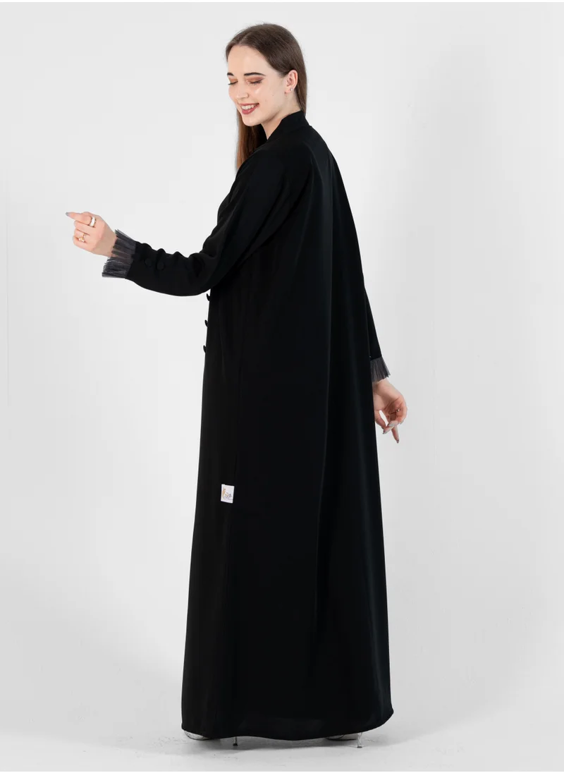 Rosette Abaya Abaya with Button style and pleated design on sleeves