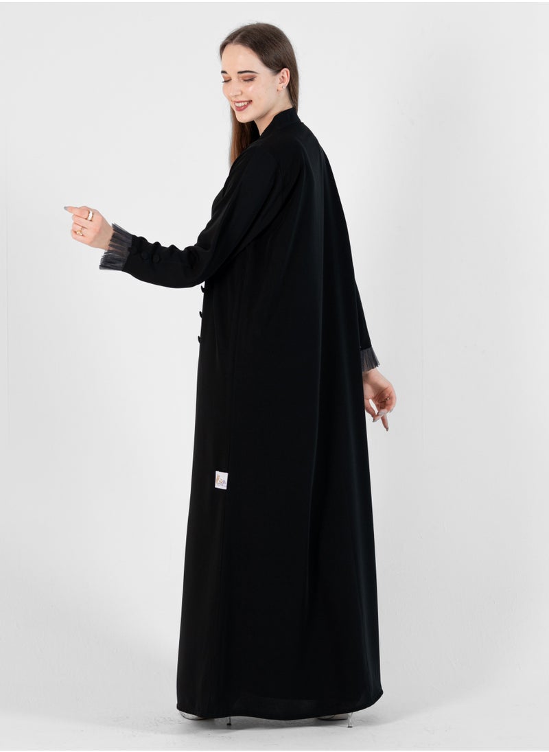 Rosette Abaya - Abaya with Button style and pleated design on sleeves - Image 1