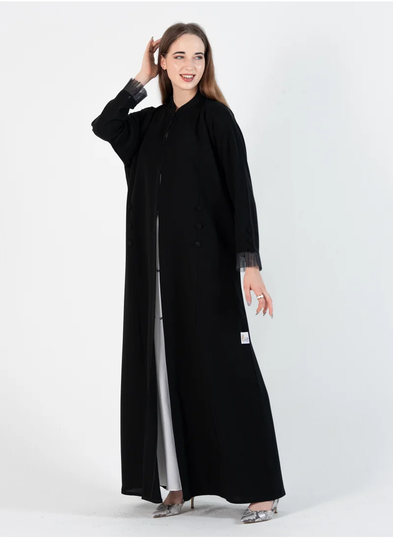 Rosette Abaya Abaya with Button style and pleated design on sleeves